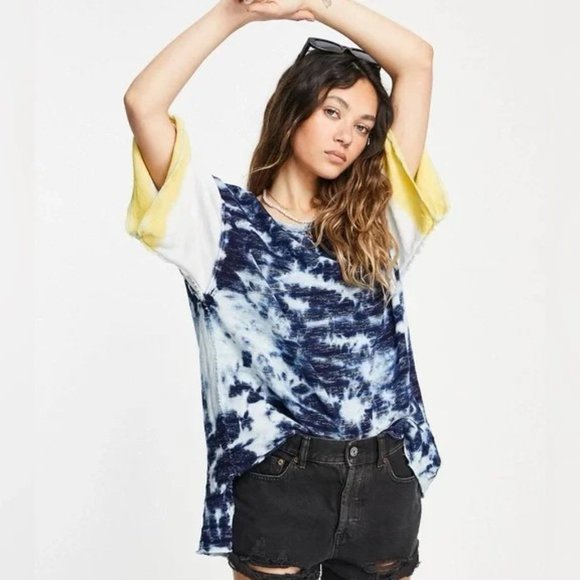 FREE PEOPLE We The Free "Blue Blue Indigo Combo" Tie Dye Tee - Picture 1 of 9